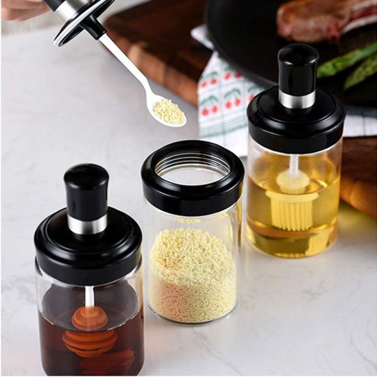 250ml Kitchen Condiment Jar Glass Seasoning Bottle With Honey Brush