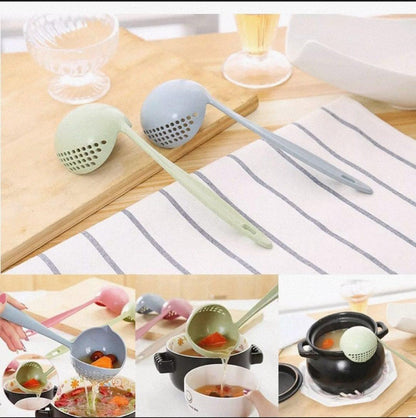 (Pack of 2) 2 In 1 Long Handle Soup Spoon Home Strainer Cooking Colander Kitchen Scoop Plastic Ladle Tableware Sifter
