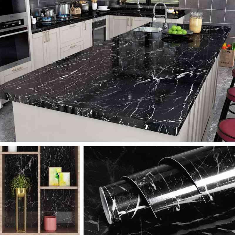 (Pack of 5) Self Adhesive Black Marble Sheet for Kitchen - Waterproof Anti Oil & Heat Resistant Wallpaper Sheet (2 Feet x 6.5 feet)
