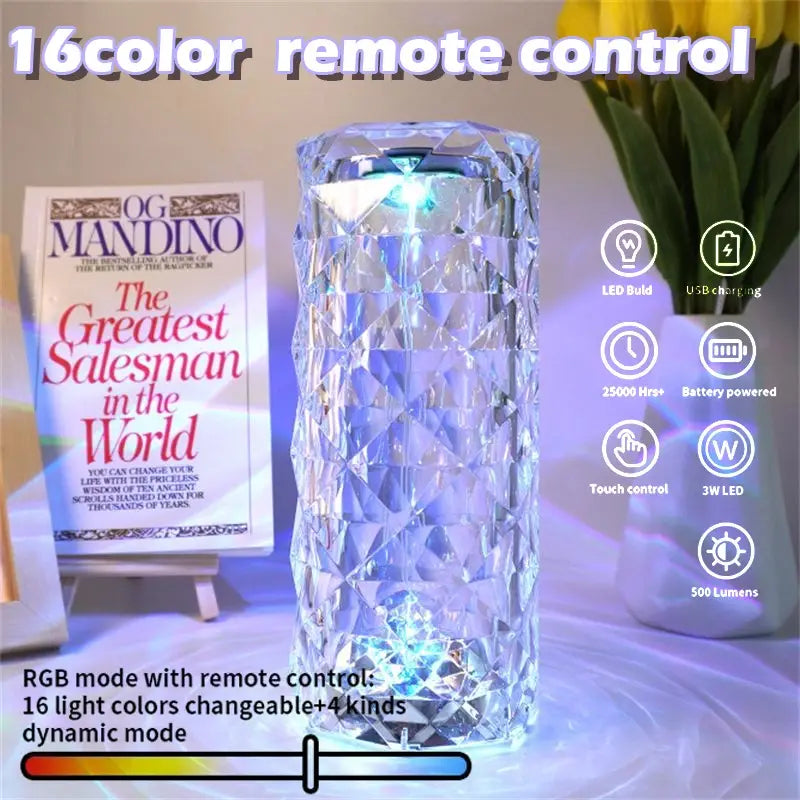 [Free Home Delivery] Rose Crystal Diamond Touch Lamp – 16 Colors Swap With Remote Control