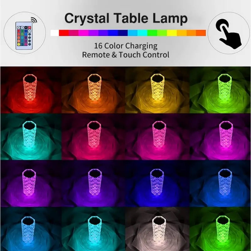 [Free Home Delivery] Rose Crystal Diamond Touch Lamp – 16 Colors Swap With Remote Control