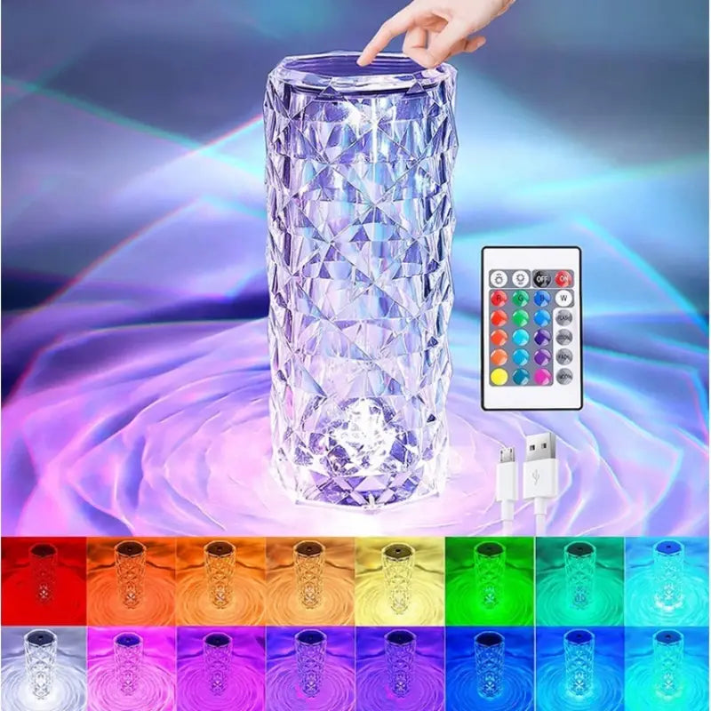 [Free Home Delivery] Rose Crystal Diamond Touch Lamp – 16 Colors Swap With Remote Control