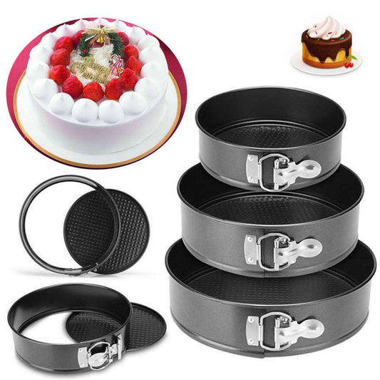 3 Pcs Set Round Shape Cake Pan Mould Teflon Non Stick Baking Can be Used in Microwave Oven Lockable Springform