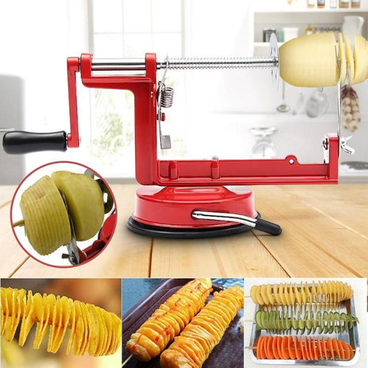 Twisted Potato Apple Slicer Spiral French Fry Cutter - Manual Vegetable Spiralis Machine Stainless Steel