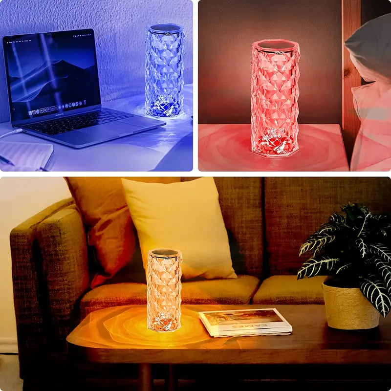 [Free Home Delivery] Rose Crystal Diamond Touch Lamp – 16 Colors Swap With Remote Control