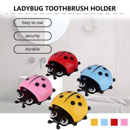 (Pack of 3) Ladybug Wall Toothbrush Holder Storage Toiletries Toothpaste Holders Tooth Brush Container Sticker to Stick (Random Color)