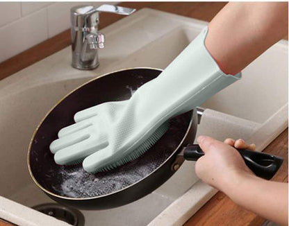 2 Pair (4PCS) Magic Dish washing Gloves with scrubber, Silicone Cleaning Reusable Scrub Gloves for Wash Dish