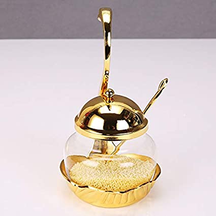 Aluminum Alloy Condiment Pot Seasoning Container Spice Glass Jar Salt Sugar Bowl Pepper Coffee Storage Organizer Swan Rack Set