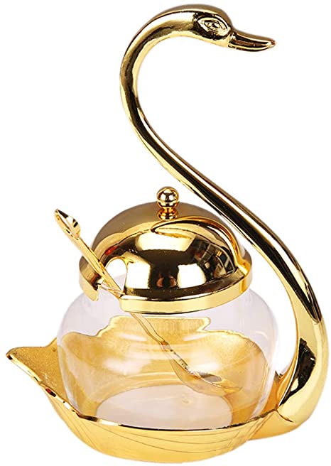 Aluminum Alloy Condiment Pot Seasoning Container Spice Glass Jar Salt Sugar Bowl Pepper Coffee Storage Organizer Swan Rack Set