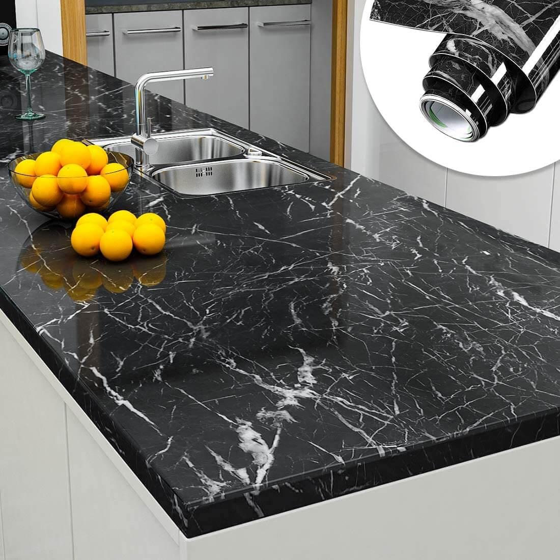 (Pack of 5) Self Adhesive Black Marble Sheet for Kitchen - Waterproof Anti Oil & Heat Resistant Wallpaper Sheet (2 Feet x 6.5 feet)