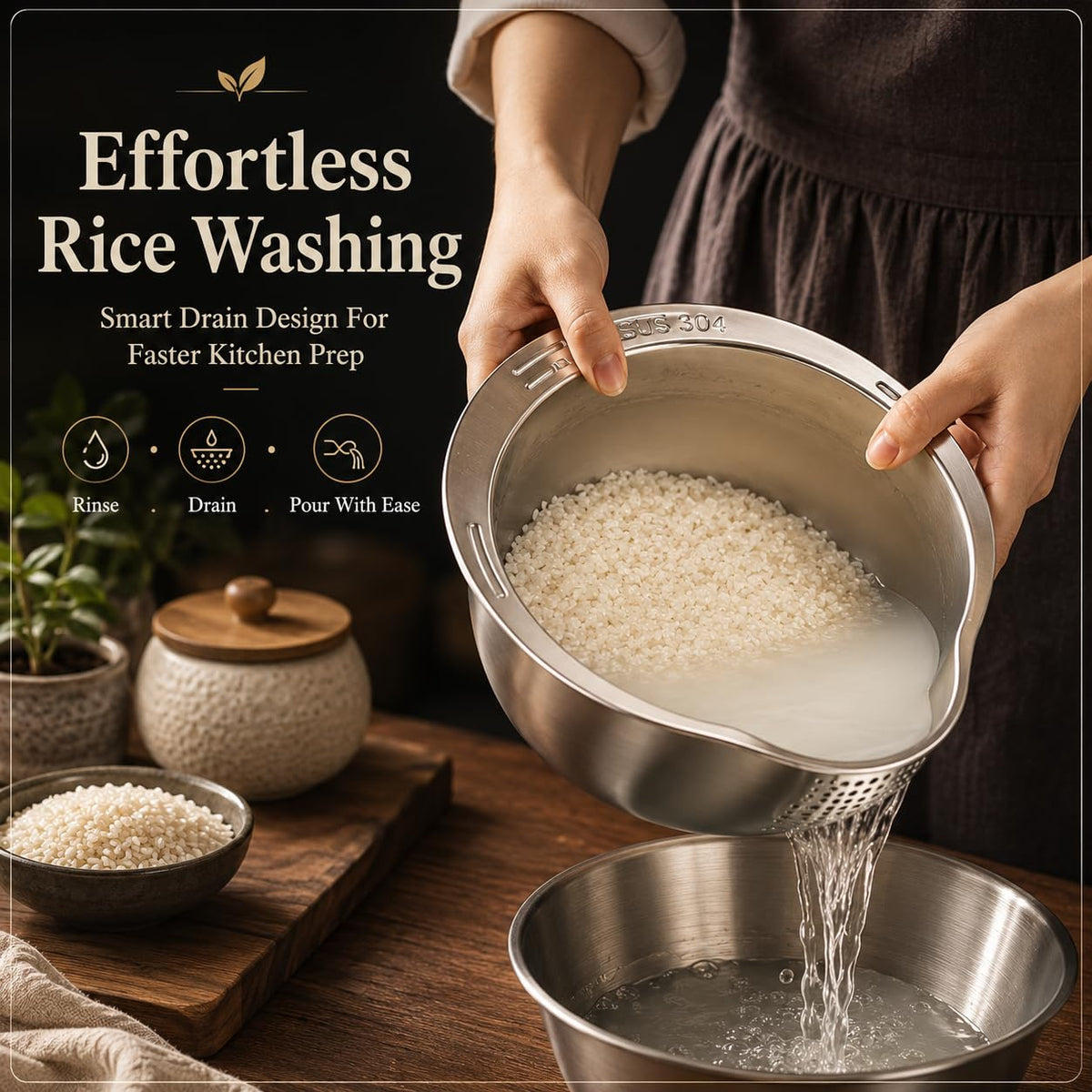 |FREE DELIVERY| Stainless Steel Rice Strainer Bowl