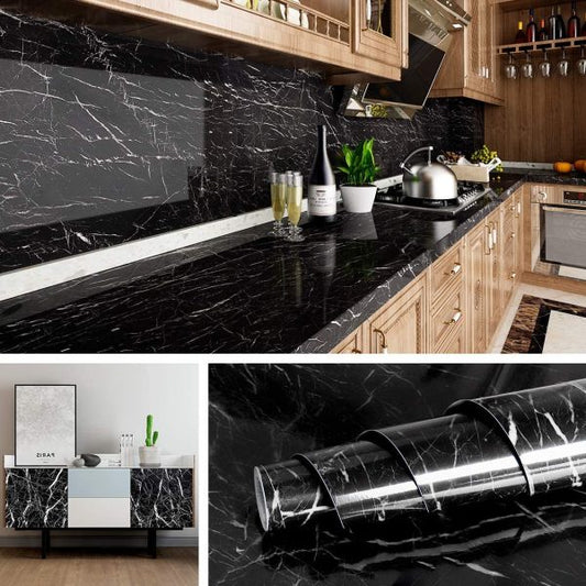 Self Adhesive Black & White Marble Sheet for Kitchen / Waterproof Anti Oil & Heat Resistant Wallpaper Sheet (2 Feet x 6.5 feet)