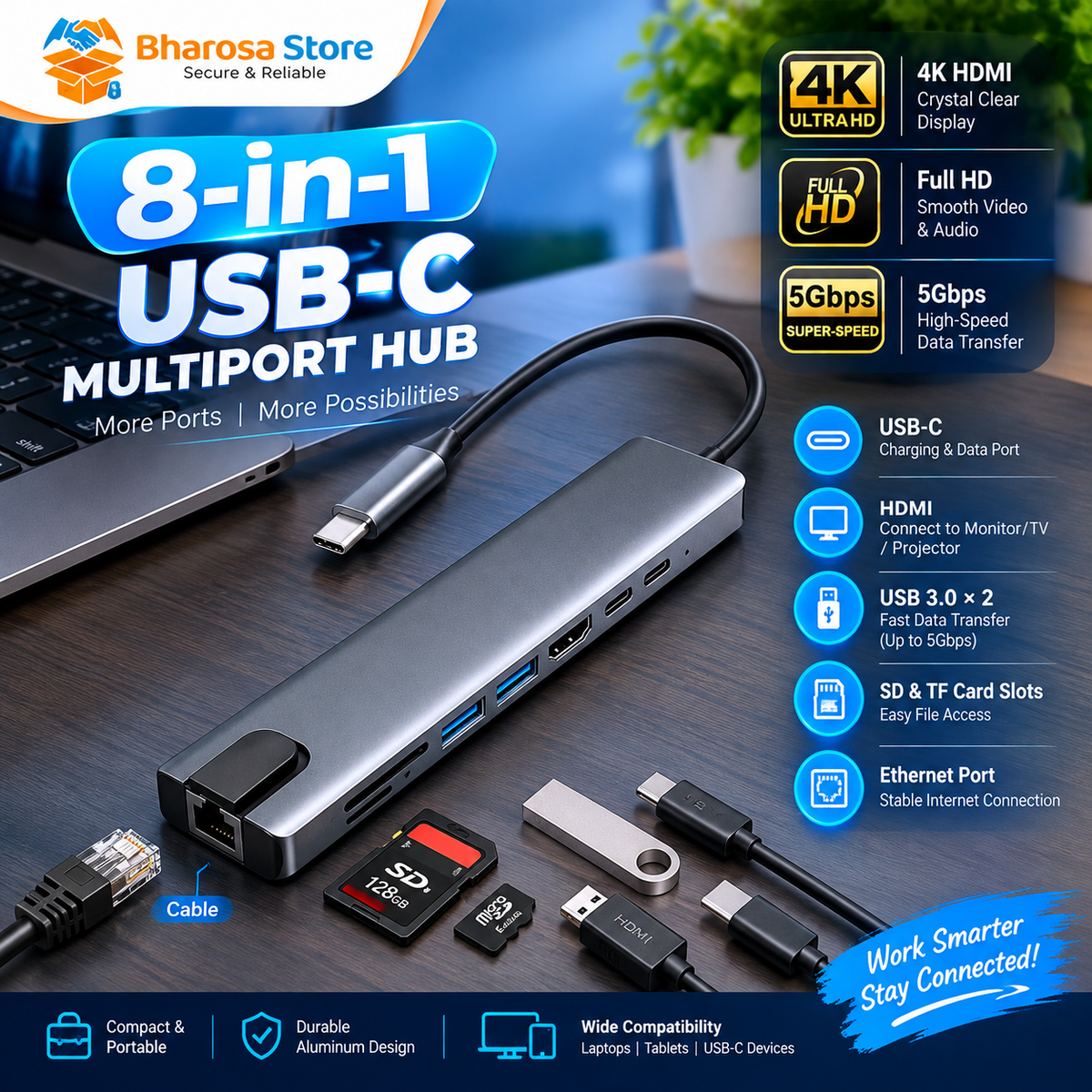 |FREE DELIVERY| 8-in-1 USB-C Multiport Hub Adapter 🔌