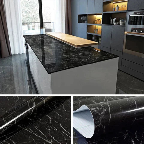(Pack of 5) Self Adhesive Black Marble Sheet for Kitchen - Waterproof Anti Oil & Heat Resistant Wallpaper Sheet (2 Feet x 6.5 feet)