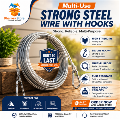 (FREE HOME DELIVERY) Multi-Use Strong Steel Wire with Hooks