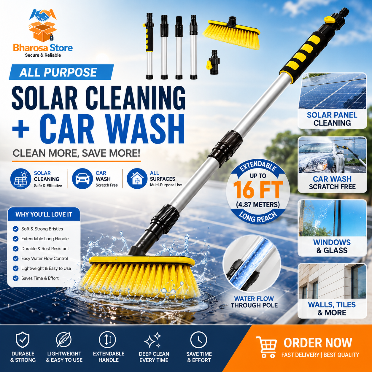 FREE DELIVERY| AquaPro Solar & Car Wash Brush 🚗🌞