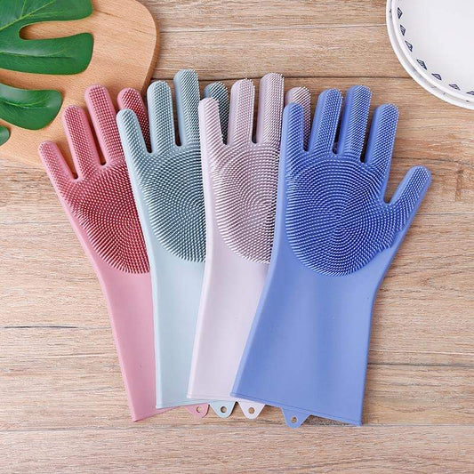 2 Pair (4PCS) Magic Dish washing Gloves with scrubber, Silicone Cleaning Reusable Scrub Gloves for Wash Dish
