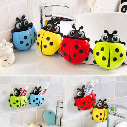 (Pack of 3) Ladybug Wall Toothbrush Holder Storage Toiletries Toothpaste Holders Tooth Brush Container Sticker to Stick (Random Color)