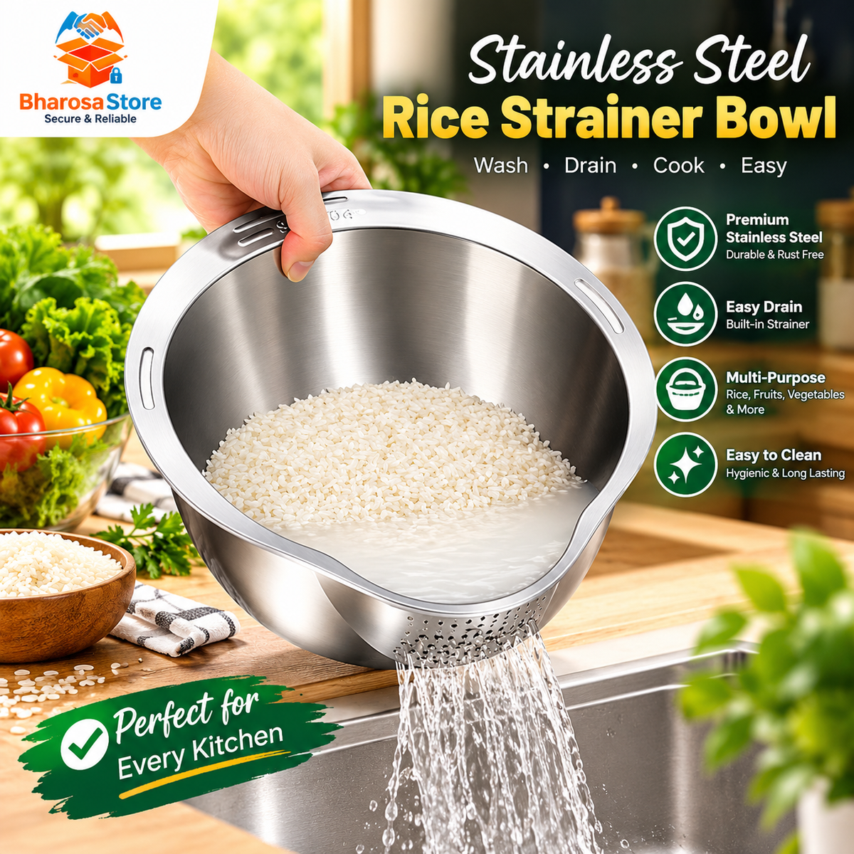 |FREE DELIVERY| Stainless Steel Rice Strainer Bowl