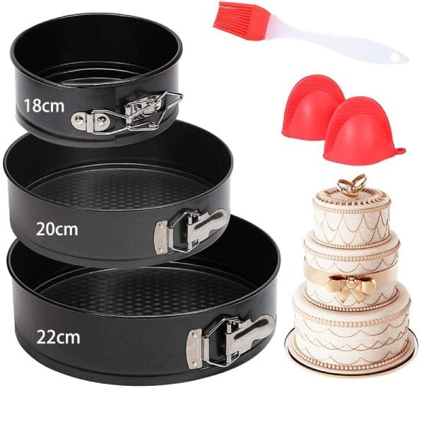 3 Pcs Set Round Shape Cake Pan Mould Teflon Non Stick Baking Can be Used in Microwave Oven Lockable Springform