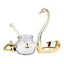 Aluminum Alloy Condiment Pot Seasoning Container Spice Glass Jar Salt Sugar Bowl Pepper Coffee Storage Organizer Swan Rack Set