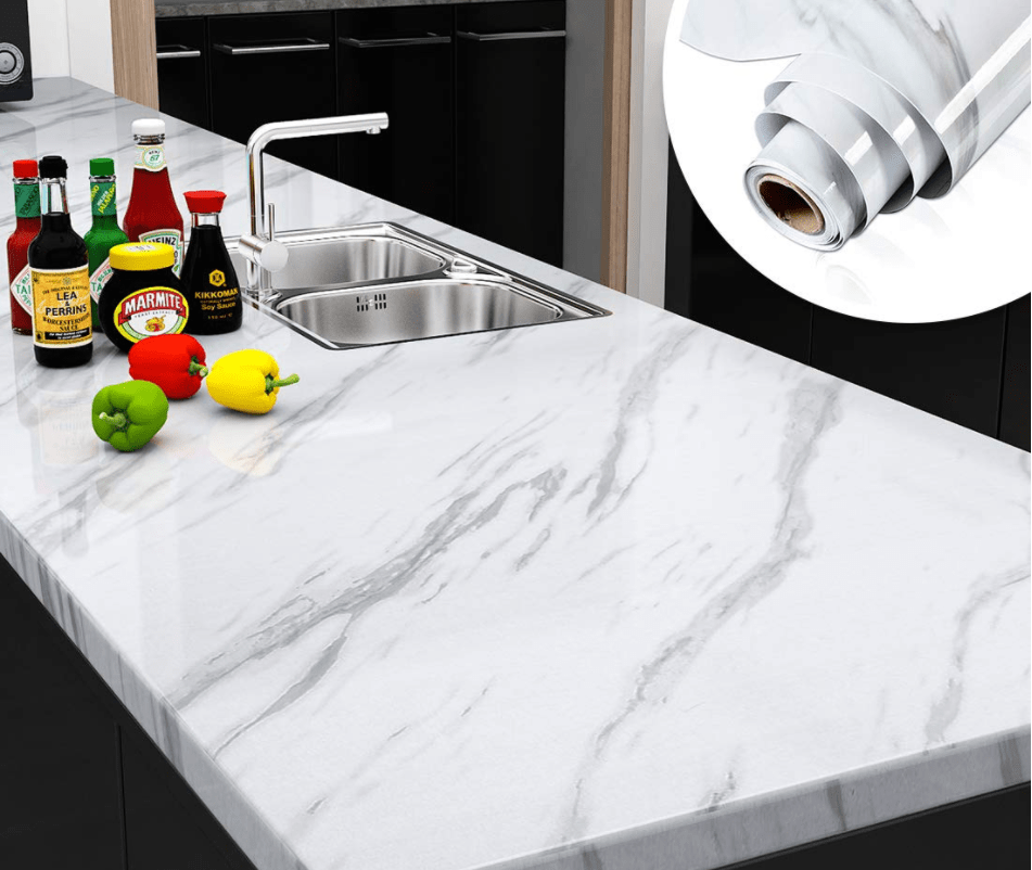 (Pack of 5) Self Adhesive White Marble Sheet for Kitchen - Waterproof Anti Oil & Heat Resistant Wallpaper Sheet (2 Feet x 6.5 feet)