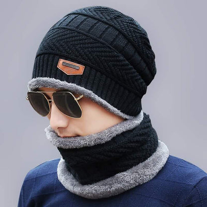 Winter Warm Cap With Neck Warmer Set – Wool Fleece Fur Knitted Beanie For Men & Women