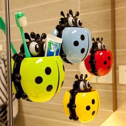 (Pack of 3) Ladybug Wall Toothbrush Holder Storage Toiletries Toothpaste Holders Tooth Brush Container Sticker to Stick (Random Color)