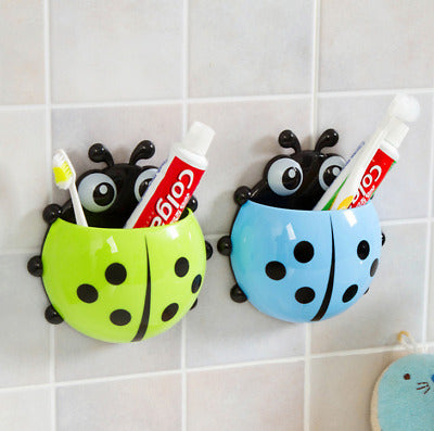 (Pack of 3) Ladybug Wall Toothbrush Holder Storage Toiletries Toothpaste Holders Tooth Brush Container Sticker to Stick (Random Color)