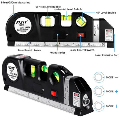 (Free Home Delivery) Professional 5-in-1 Laser Level with Ruler, Scale & Triple Spirit Level👌